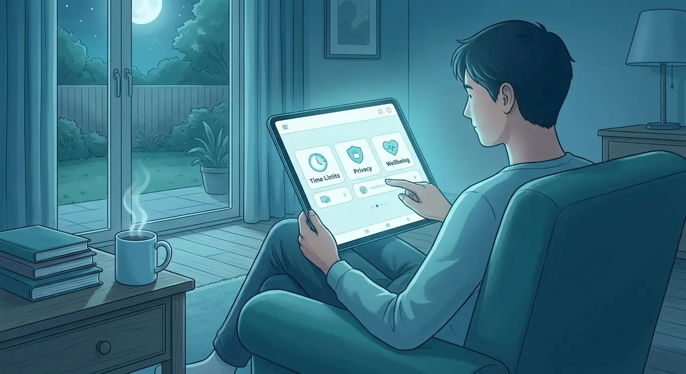 Fictional player using safety controls on a digital entertainment platform