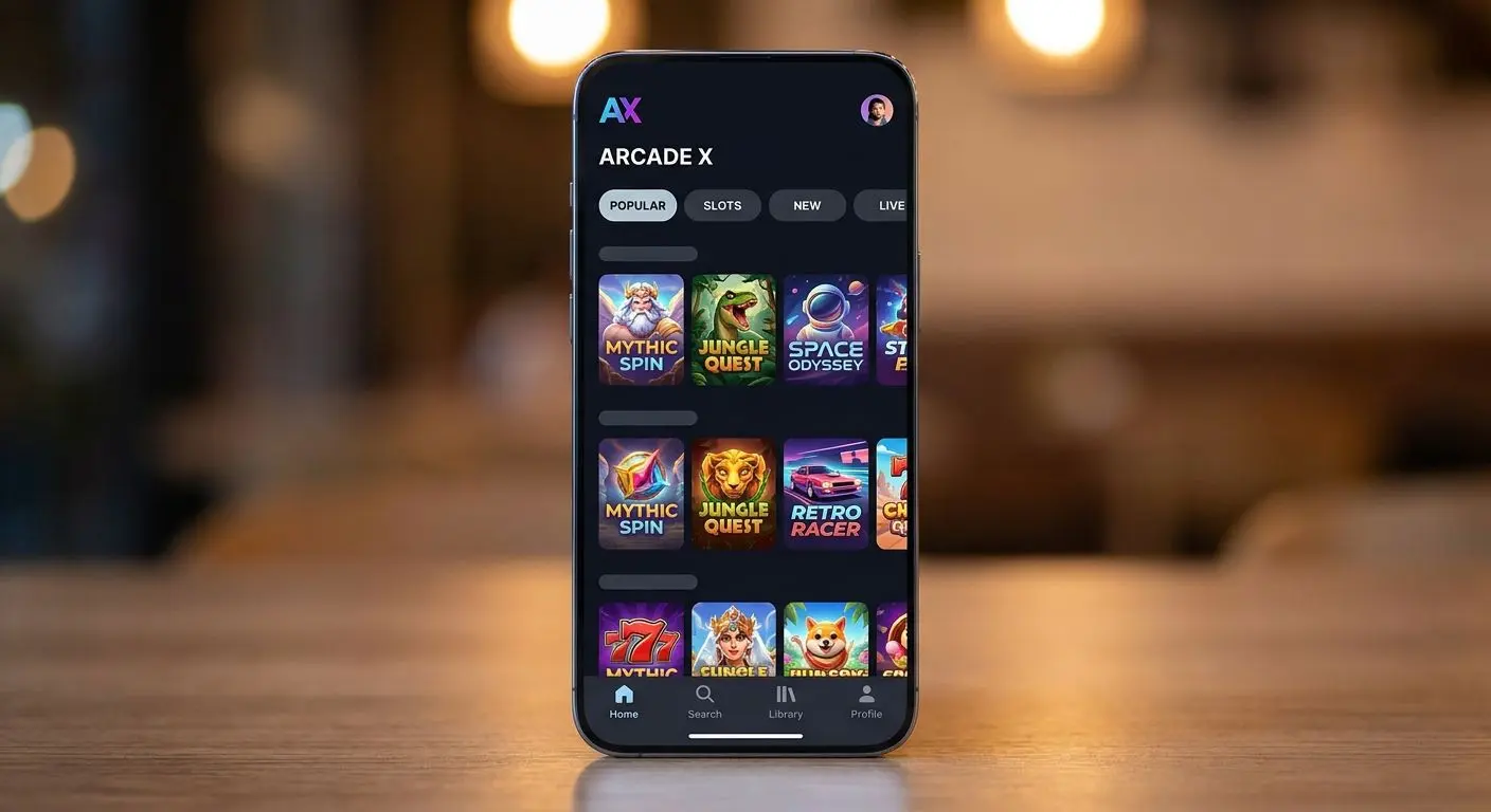 PlayOJO app interface with game categories on a smartphone screen