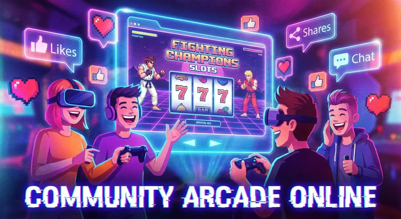 Arcade-themed player community collage with PlayOJO social channels