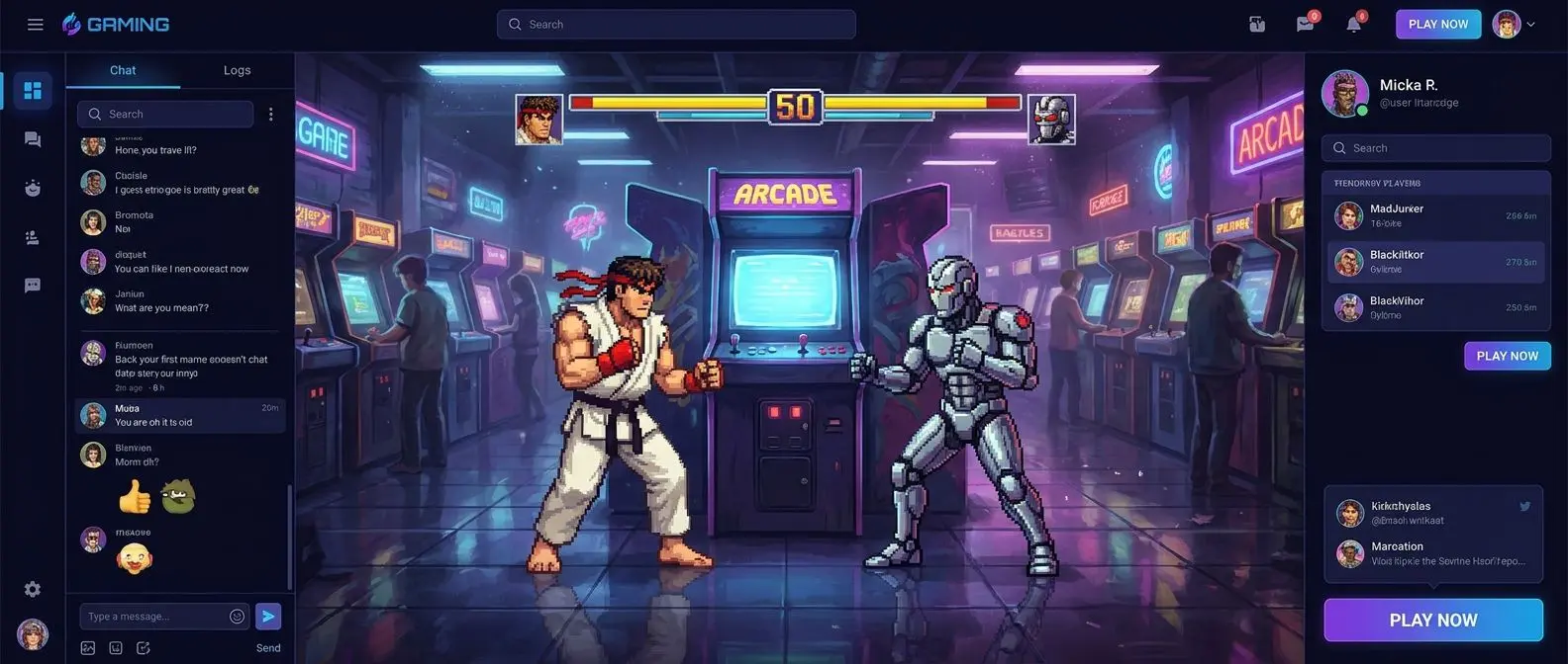 Street Fighter 2 Arcade style game screen in an online gaming interface