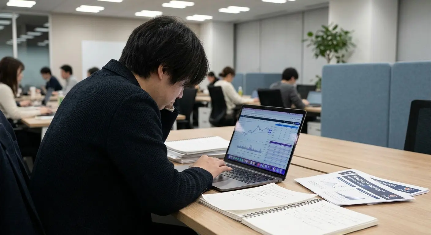Analyst working on laptop reviewing sports platform data