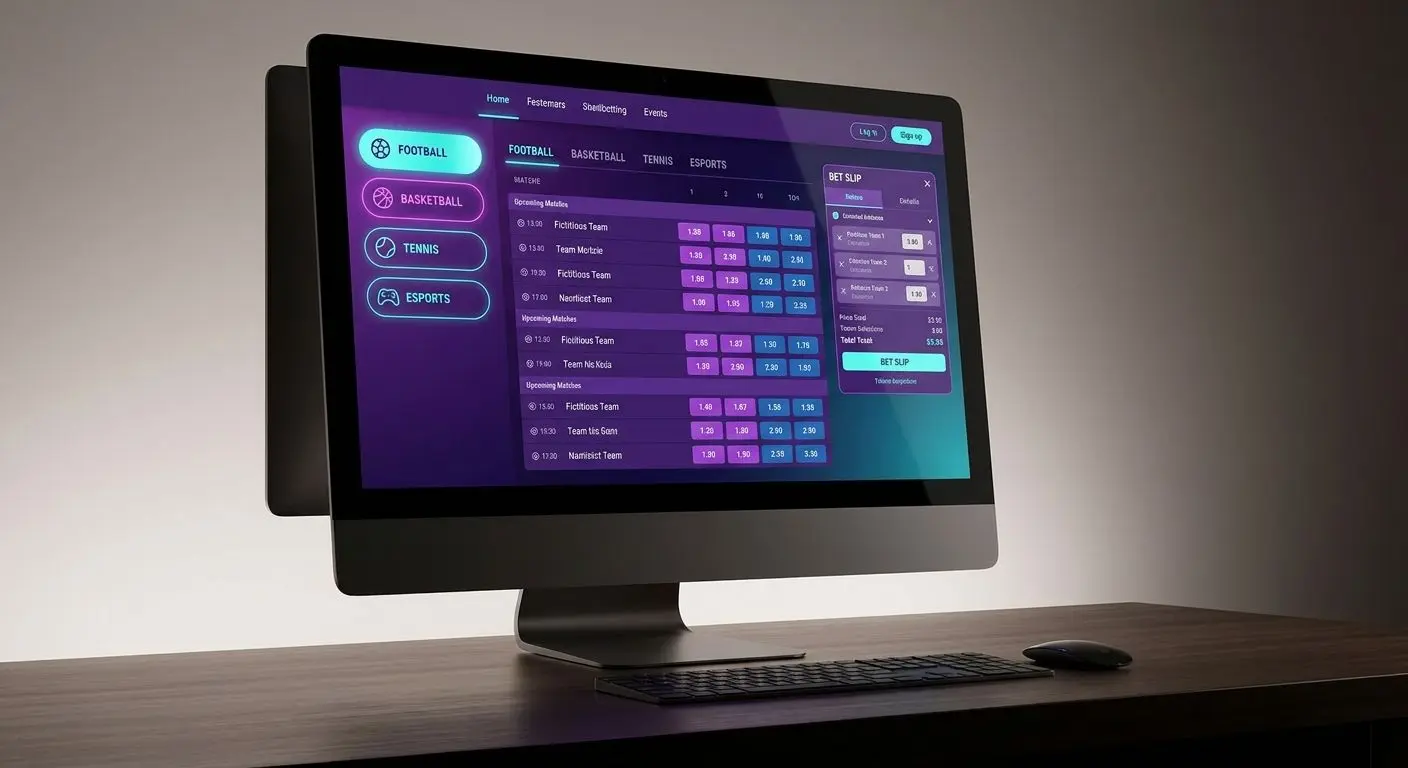 Sports interface mockup with match list and selection slip