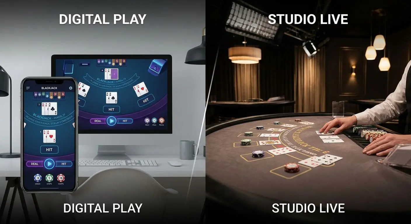 Comparison of RNG blackjack and live blackjack table formats