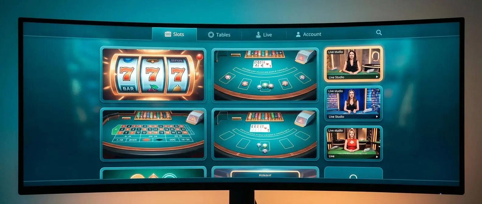 Online game lobby with slots and live categories