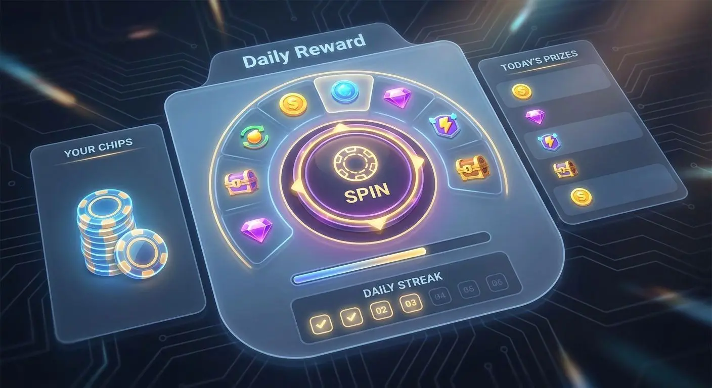 Interface concept for a daily free reward game with chips and prizes