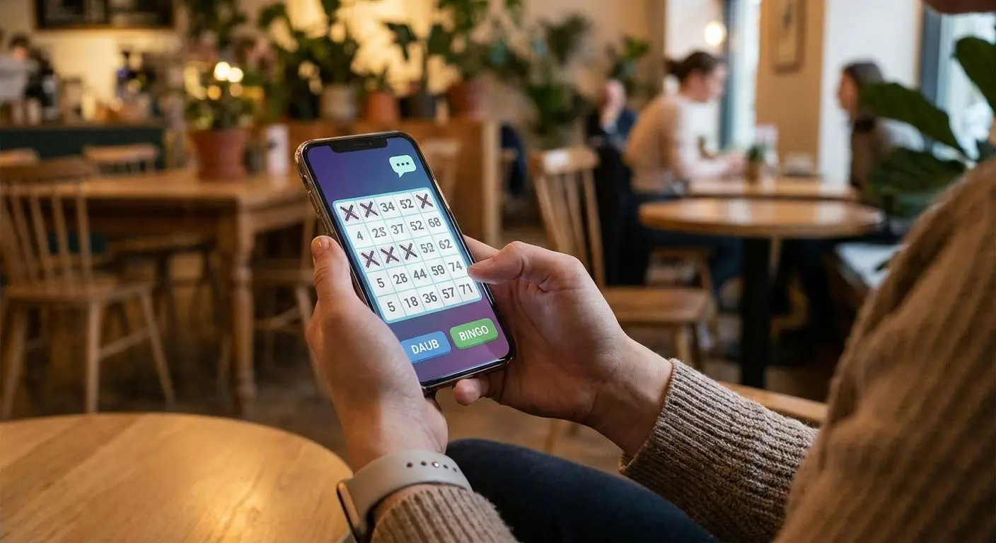Player using a mobile phone to play online bingo