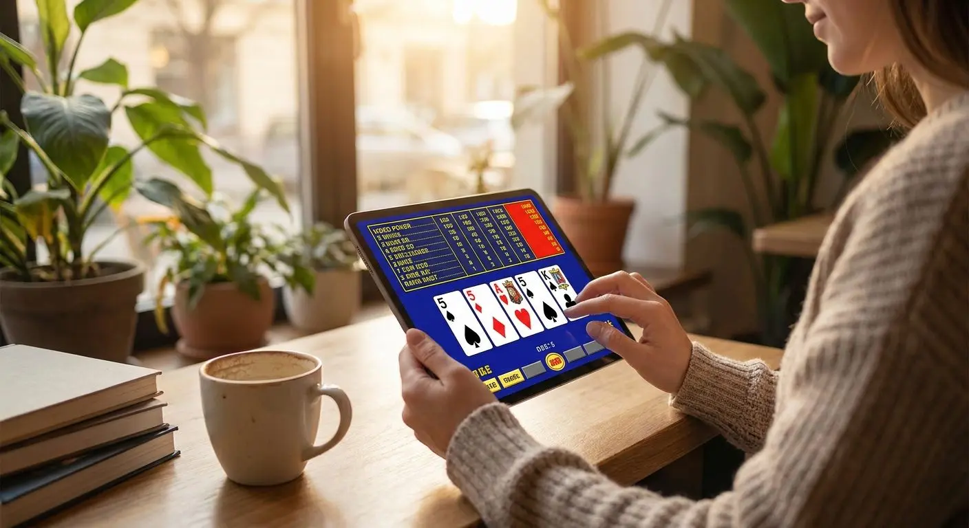 Playing video poker on a mobile device in a relaxed setting