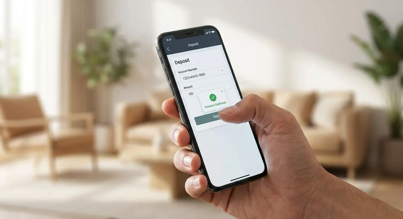 Smartphone showing a mobile deposit form