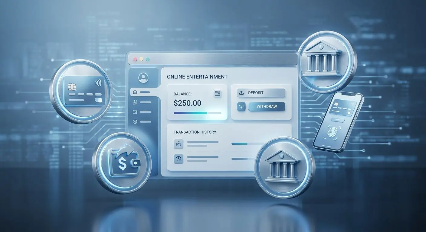 Payment method icons around an account cashier dashboard