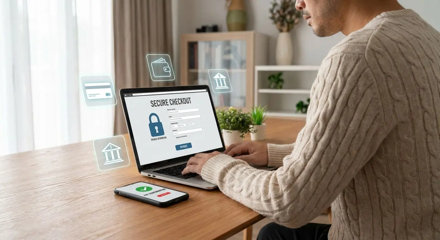 Player using laptop and phone to make a secure online deposit