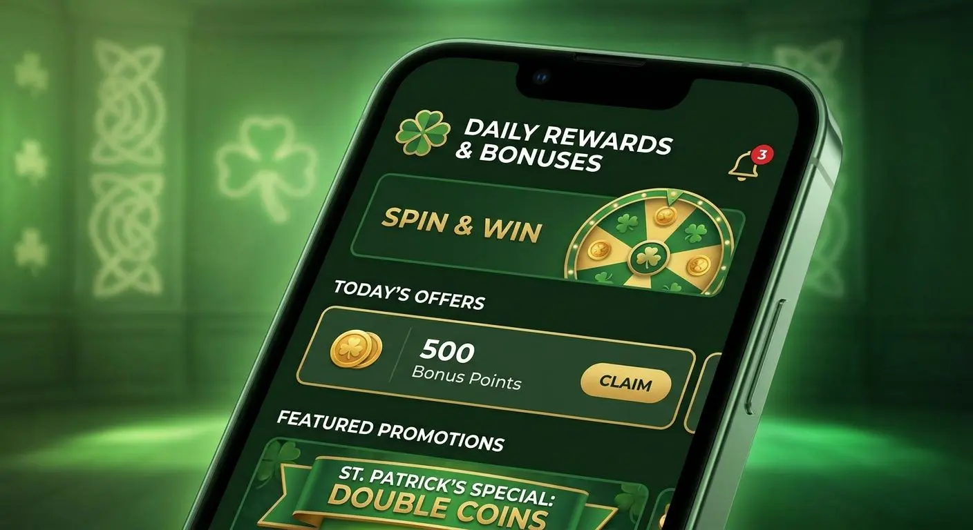 Mobile rewards screen showing PlayOJO style bonuses and daily promotions