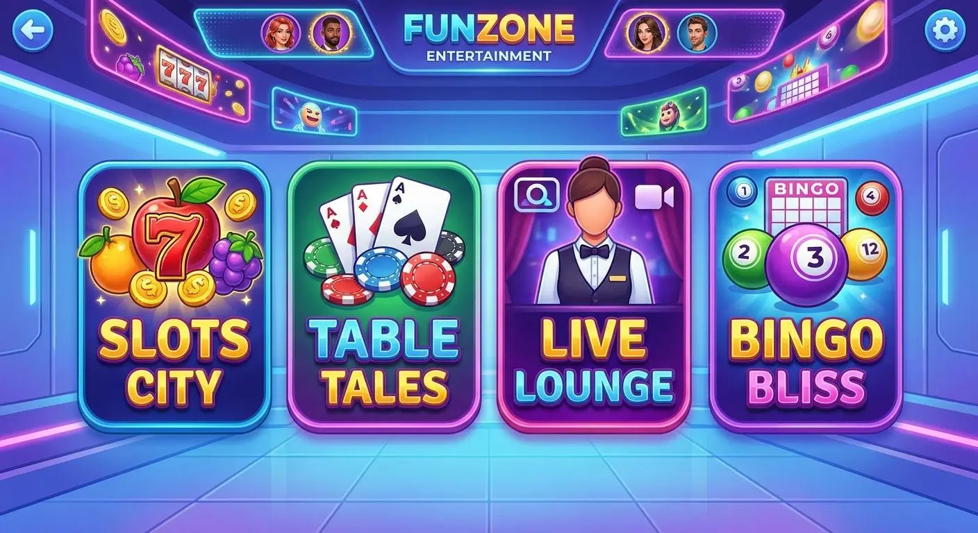Online games lobby with slots table games and bingo categories