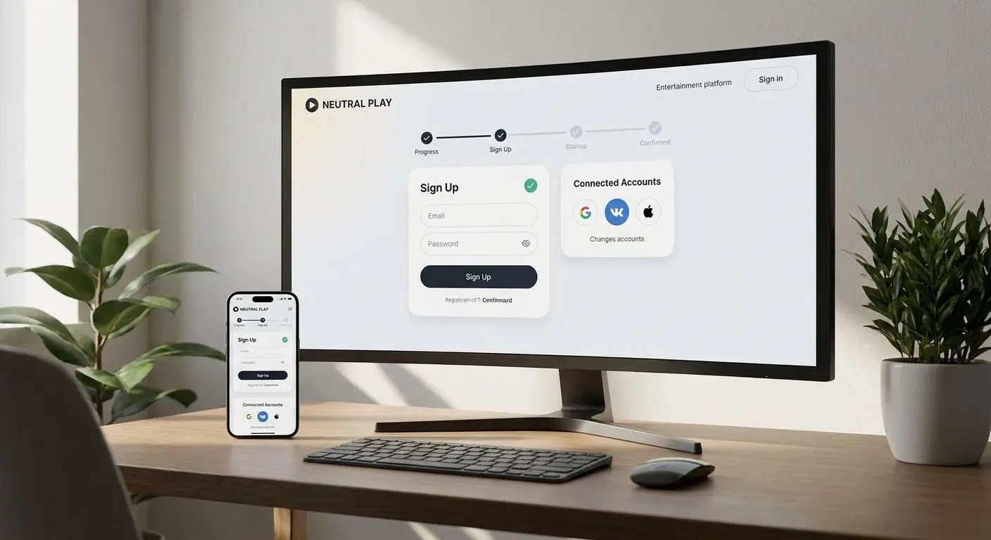 Registration interface shown on desktop and mobile devices