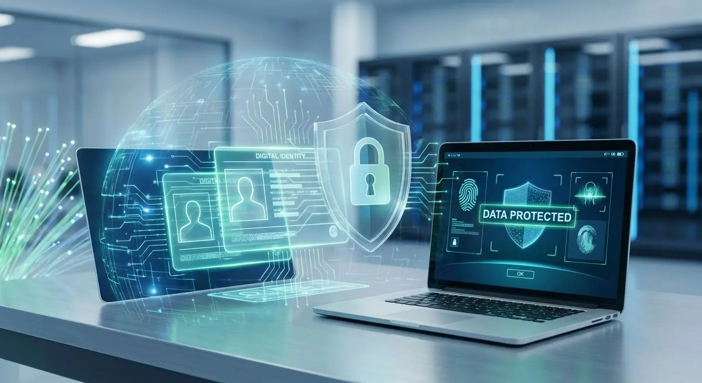 Secure account verification with documents and data protection symbols