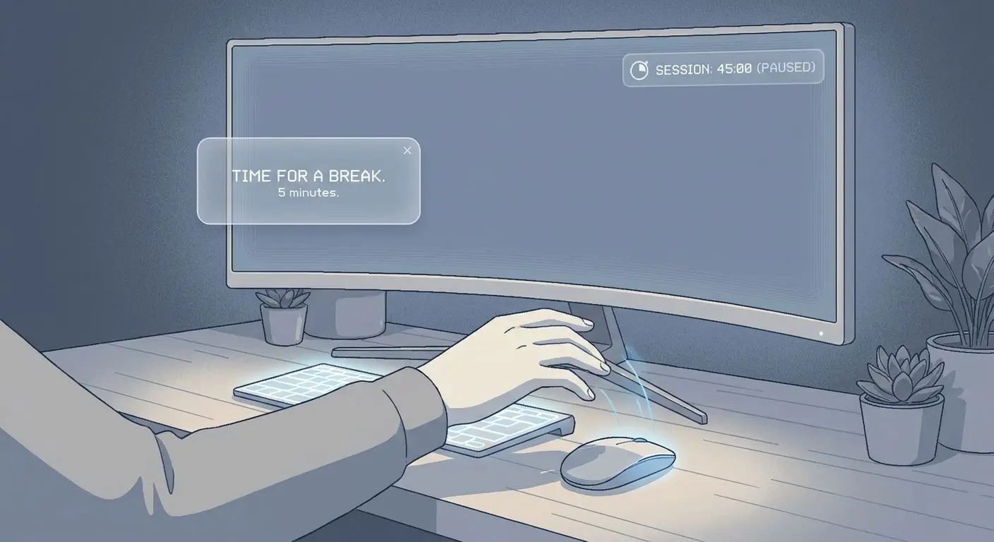 Session timer and reality check reminder on a screen