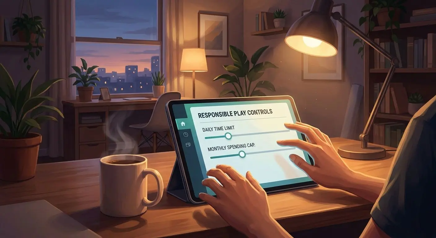 Player setting limits on a tablet in a calm responsible play scene