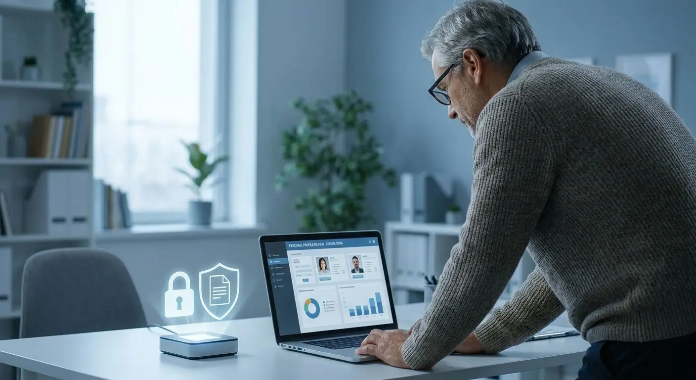 User reviewing personal data with privacy lock icon