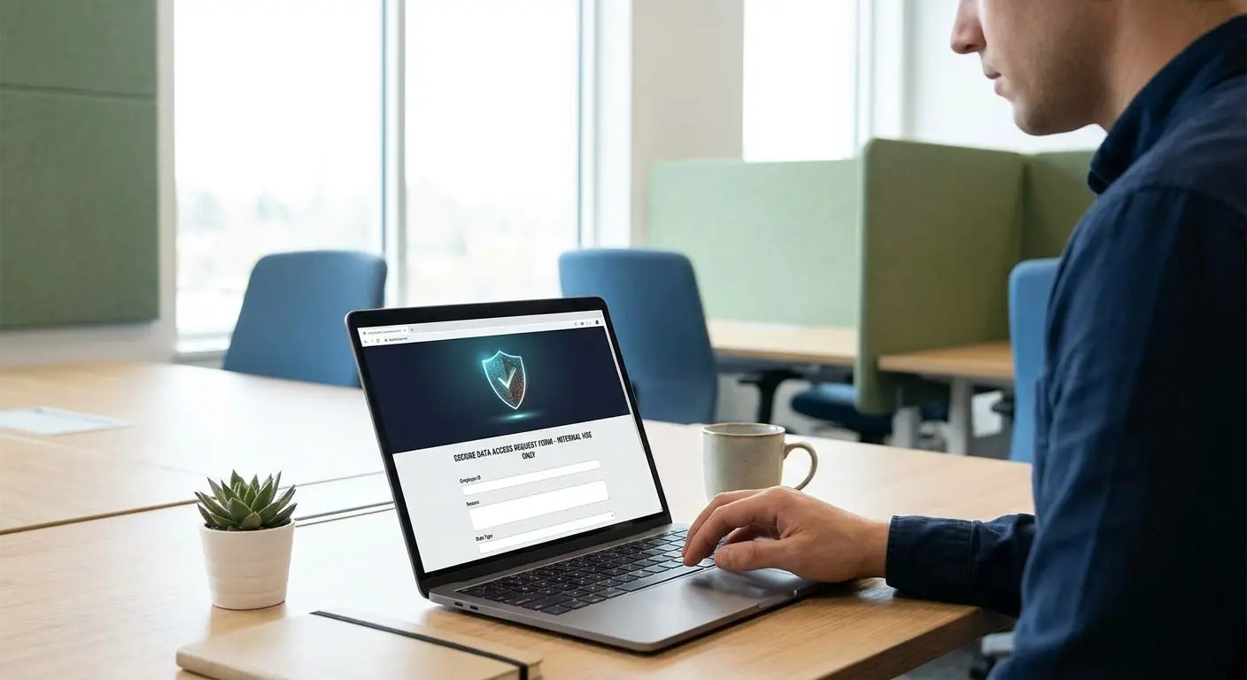 User preparing a secure GDPR data request on laptop