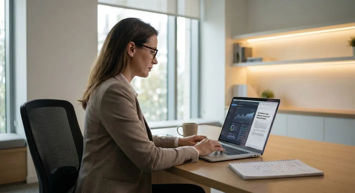 About the Author and Support Analysis Fictional expert analysing user support experience on a laptop