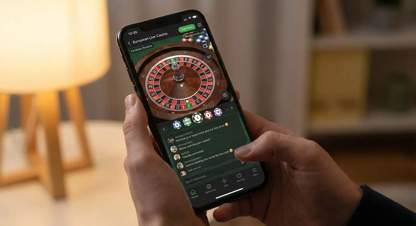 Smartphone showing a live roulette table on mobile