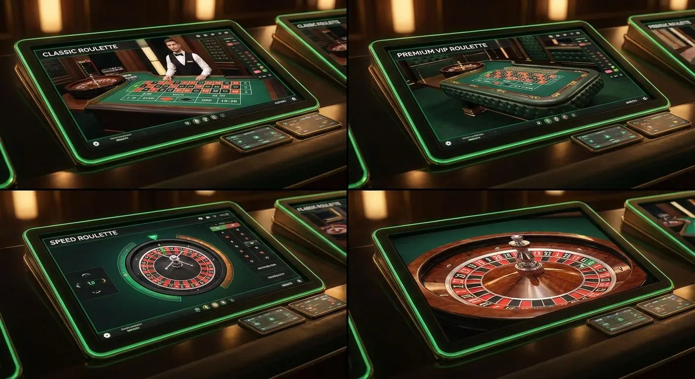 Multiple live roulette table formats shown on one screen