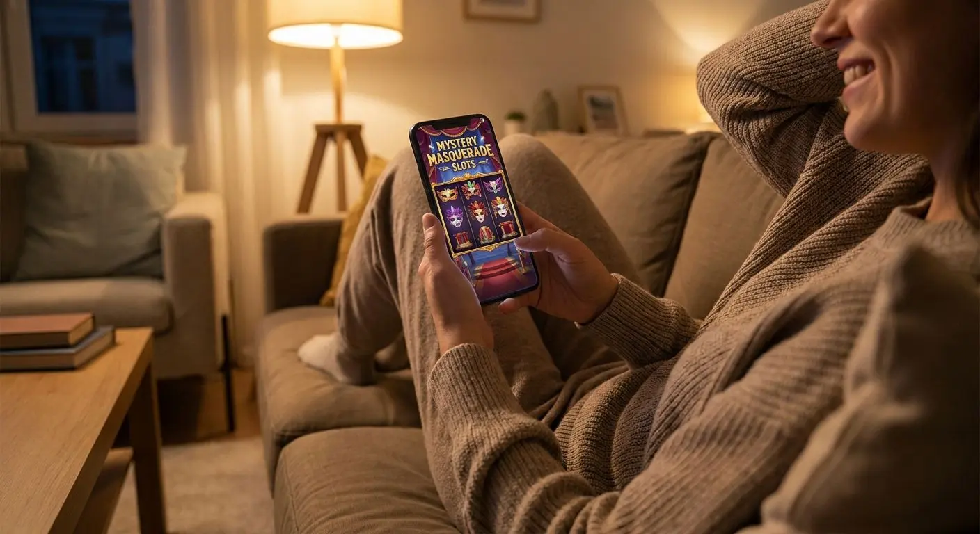 Playing a masked stage slot game on a smartphone at home