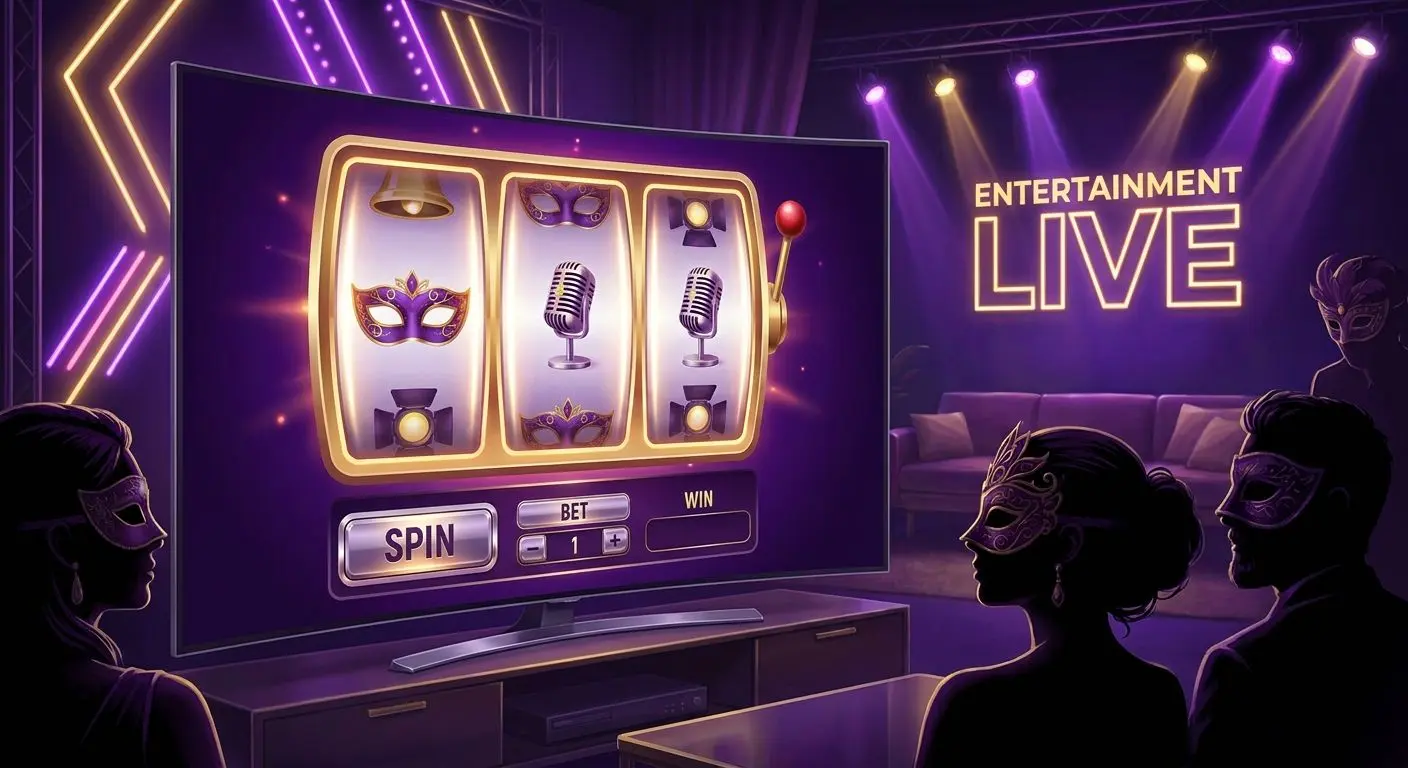Masked Singer themed slot art with reels and masked characters