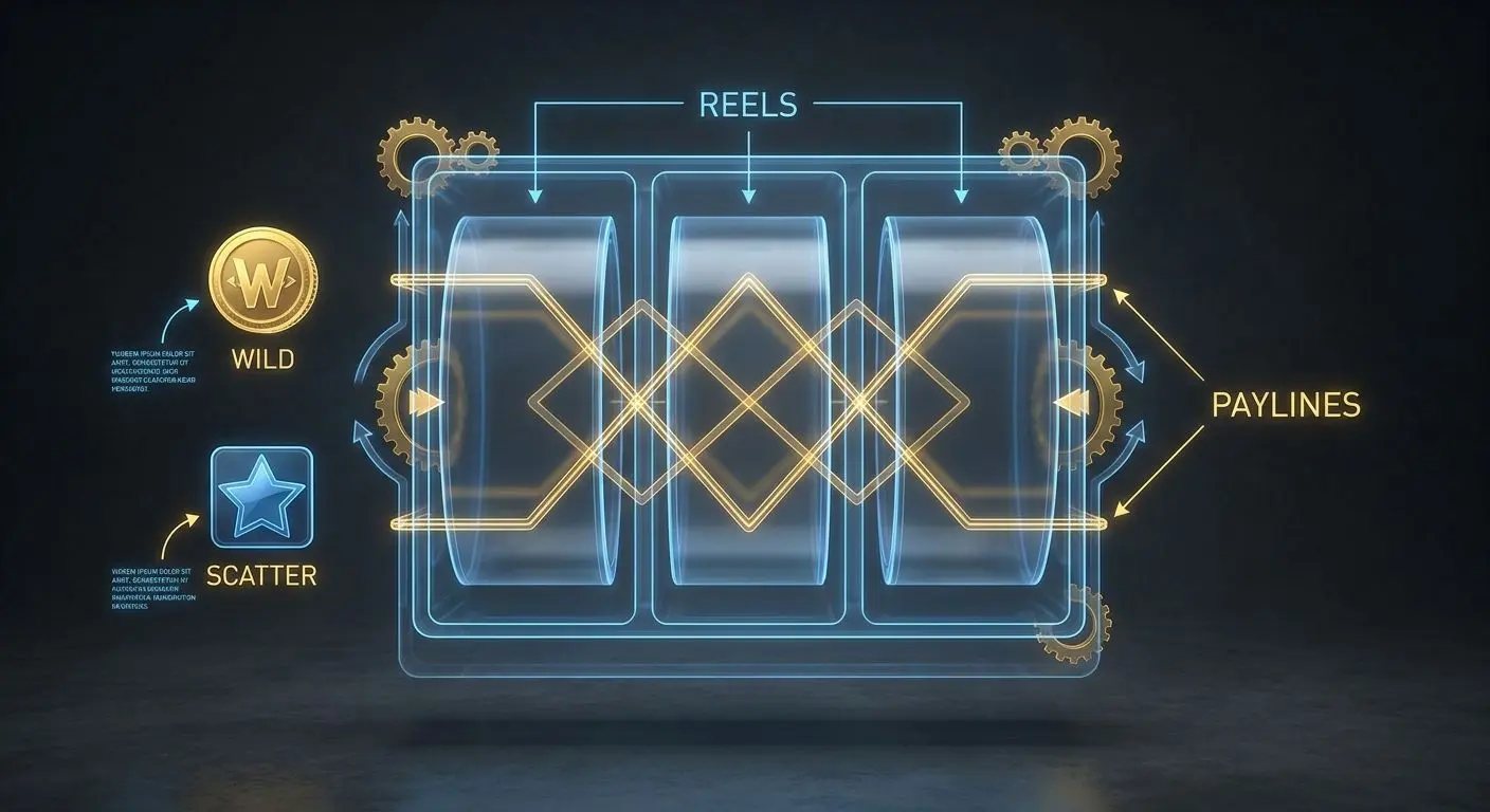 Diagram of slot reels paylines and bonus symbols