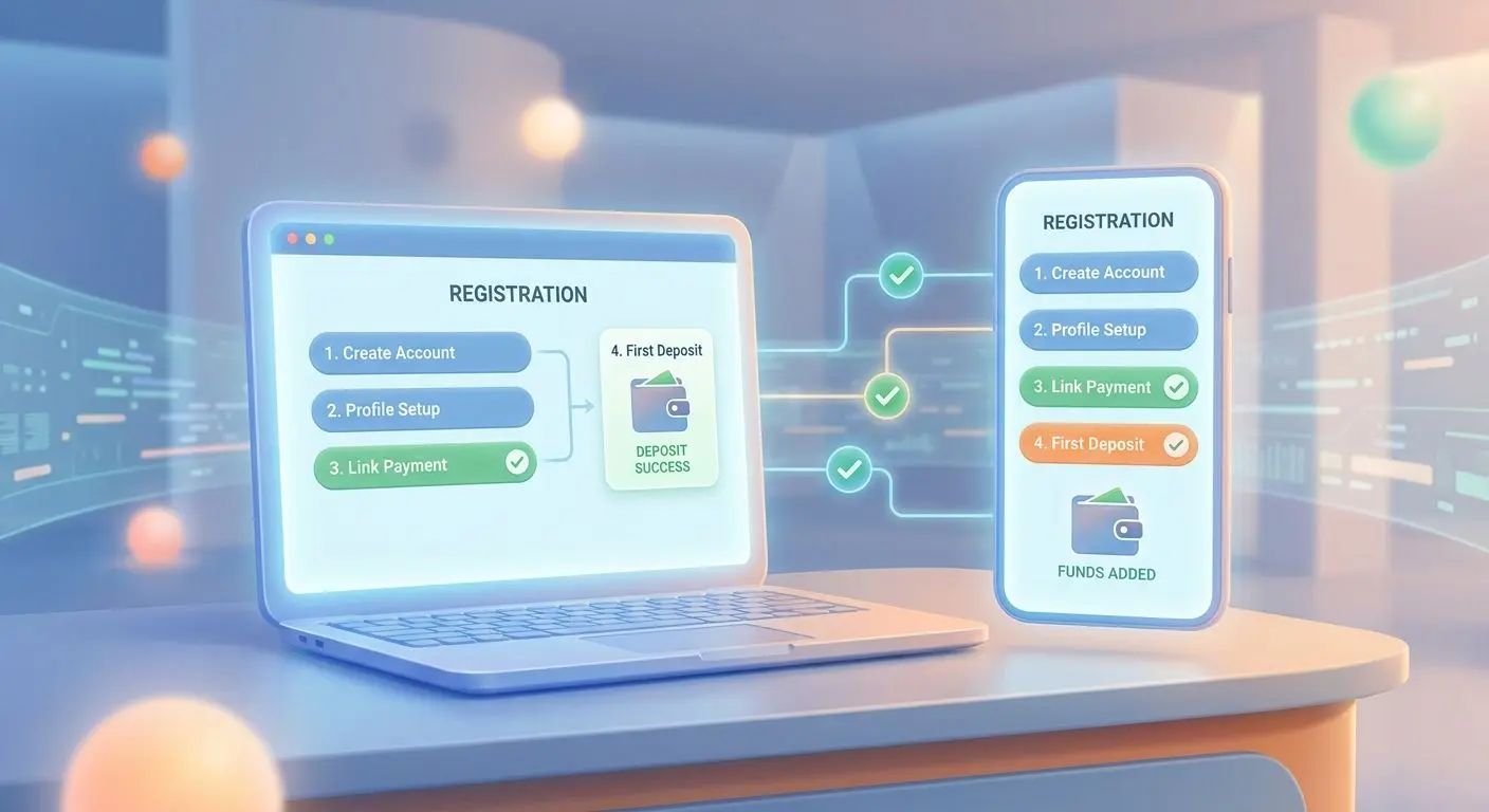 Simple account registration and deposit process illustration